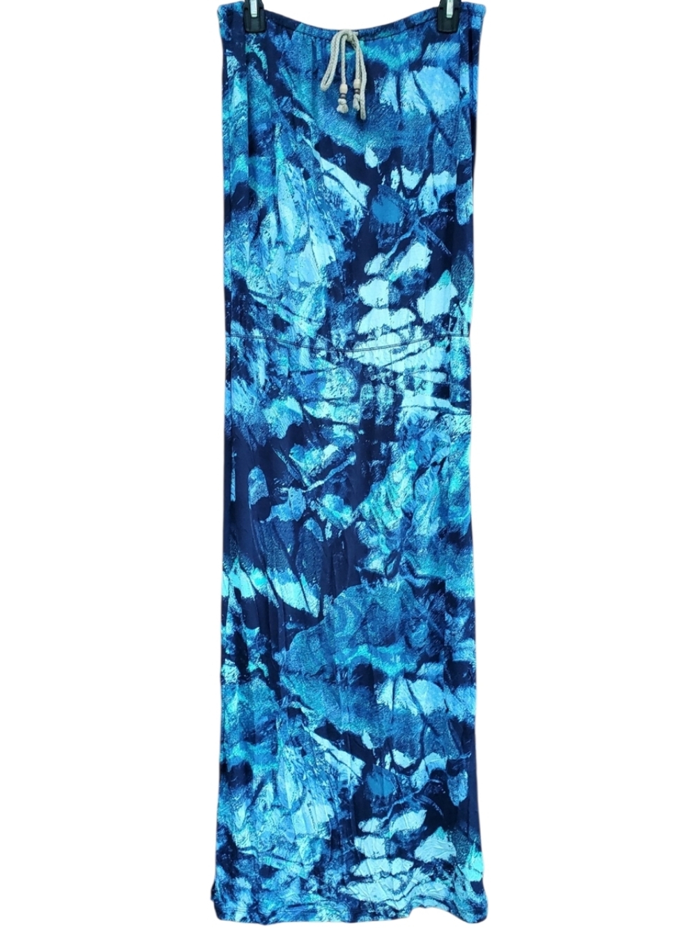Calvin Klein Blue Dark Lagoon Paisley Long Dress Medium Adjustable Top Strapless
